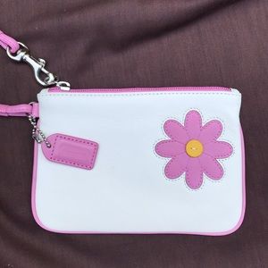 Vintage Coach leather flower white & pink wristlet
